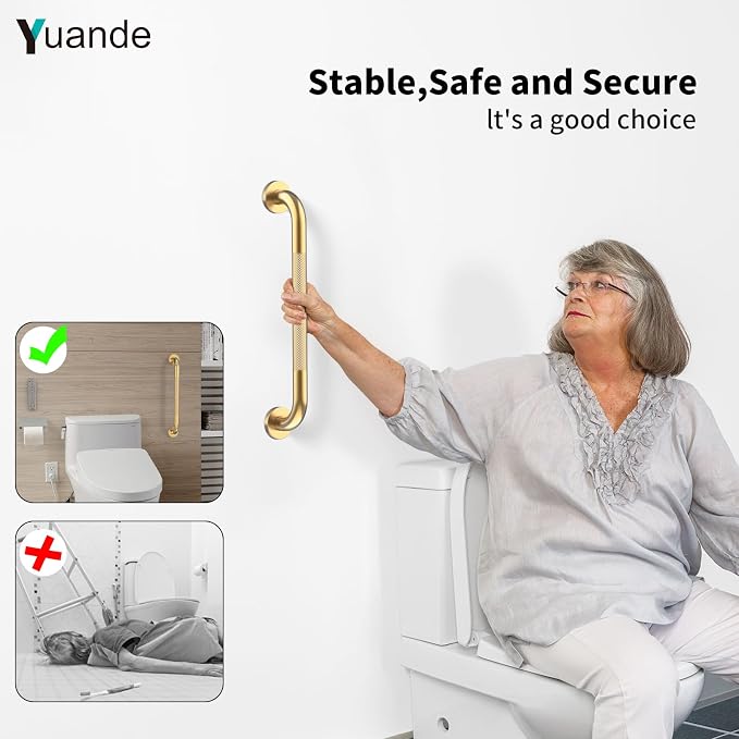 4 Pack 16 Inch Shower Grab Bar, YuanDe Gold Bathroom Grab Bar Handle w/Anti-Slip Knurled Grip, Stainless Steel Bath Balance Bar, 1" Diameter Safety Hand Rail Support,Handicap Injury Elderly Senior