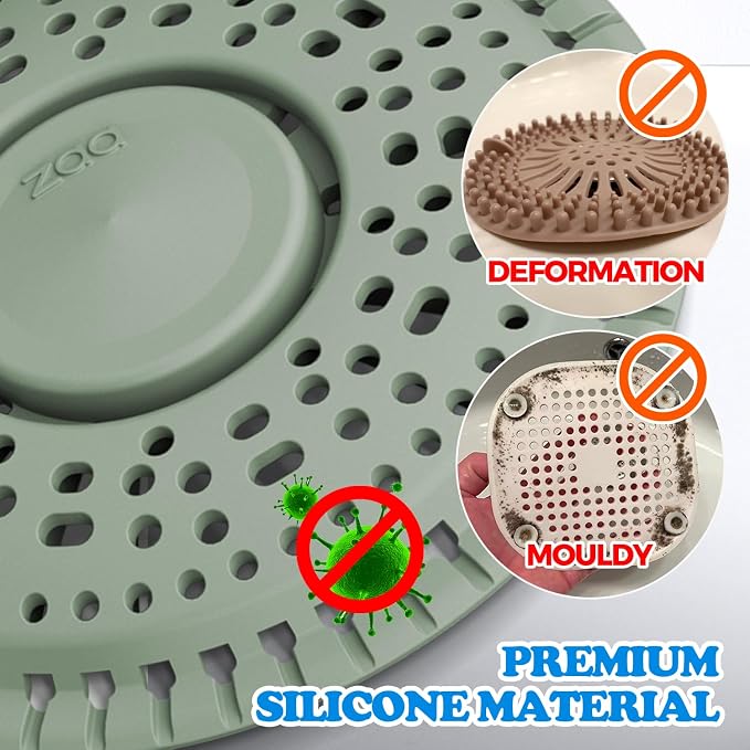 zaa Shower Drain Hair Catcher, 2 Pack Premium Silicone Drain Protector & Shower Drain Cover for Regular Drains of Shower Room, Bathroom, Sink, Green