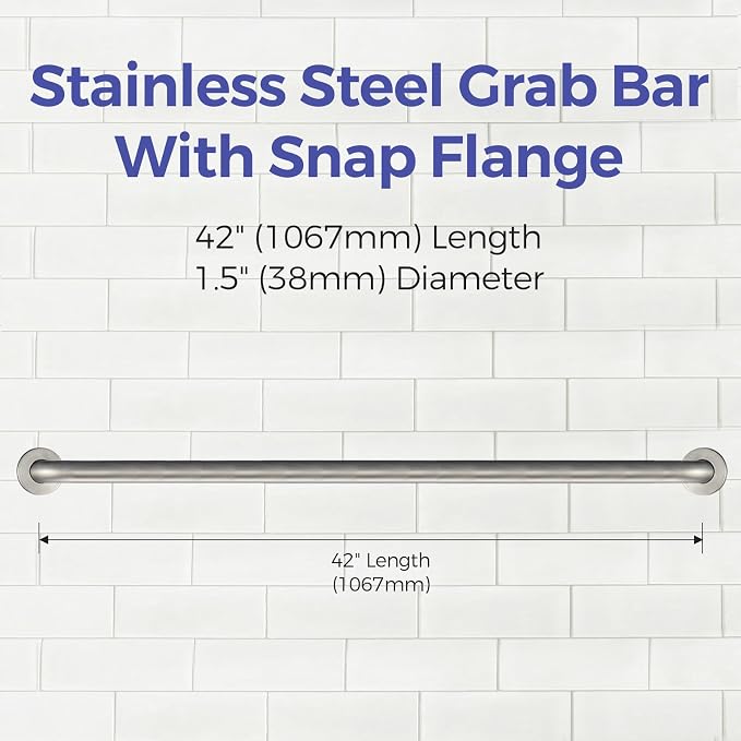 Stardrix 42-Inch ADA Compliant Grab Bar, 1.5" Diameter, Concealed Mounting Flanges, Handicap Friendly, Commercial & Residential Bathrooms, Brushed Stainless Steel