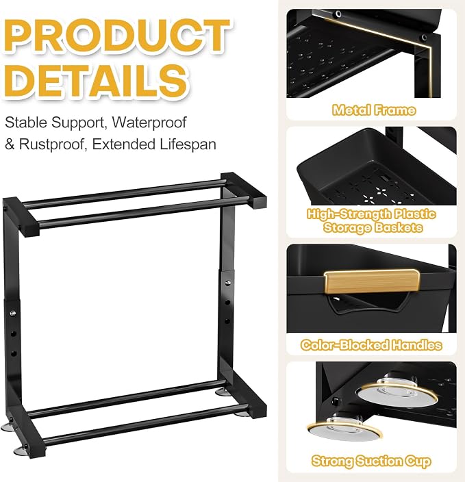 Homde 2-Tier Under Sink Organizer: 2pcs Set Adjustable Pull Out Drawer Undersink Cabinet Storage Rack for Home Kitchen Bathroom