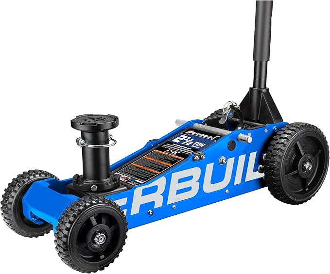 Powerbuilt 2.5 Ton Big Wheel Off Road Jack, Vehicle Lift for Trucks, SUVs, ATVs Offroad Vehicles, Oversized Wheels for Rugged Terrain, 5000 LB Capacity, Blue 620620ECE