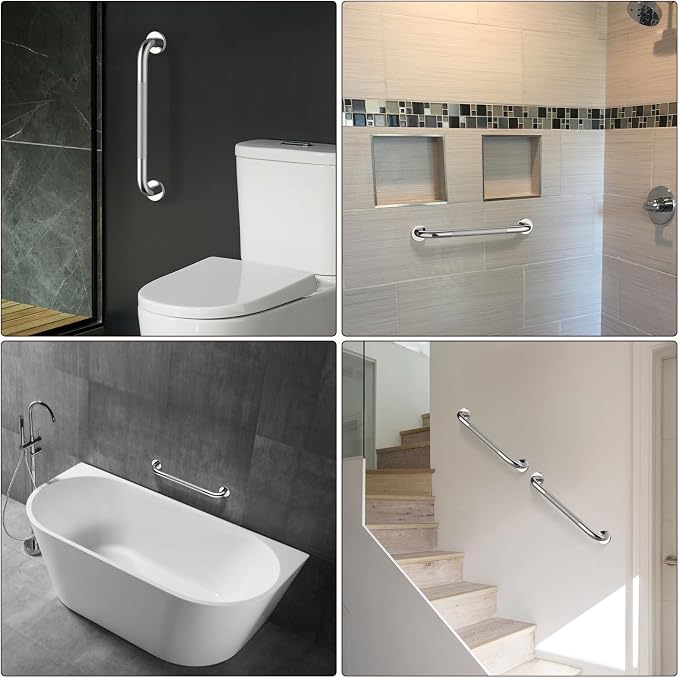 16 Inch Anti Slip Shower Grab Bar Handle, ZUEXT Chrome Finish Stainless Steel Bathroom Grab Bar, Knurled Bathroom Balance Bar,Safety Hand Rail Support,Handicap Elderly Injury Senior Assist Bath Handle