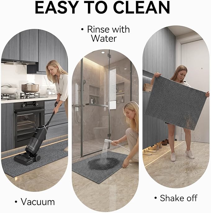 Kitchen Rugs and Mat Non Slip Washable, Super Absorbent Kitchen Mats for Floor, Rubber Backing Soft Braided Standing Kitchen Sink Mat Kitchen Runner, Front of Sink, Easy Clean, Grey 17"x30"