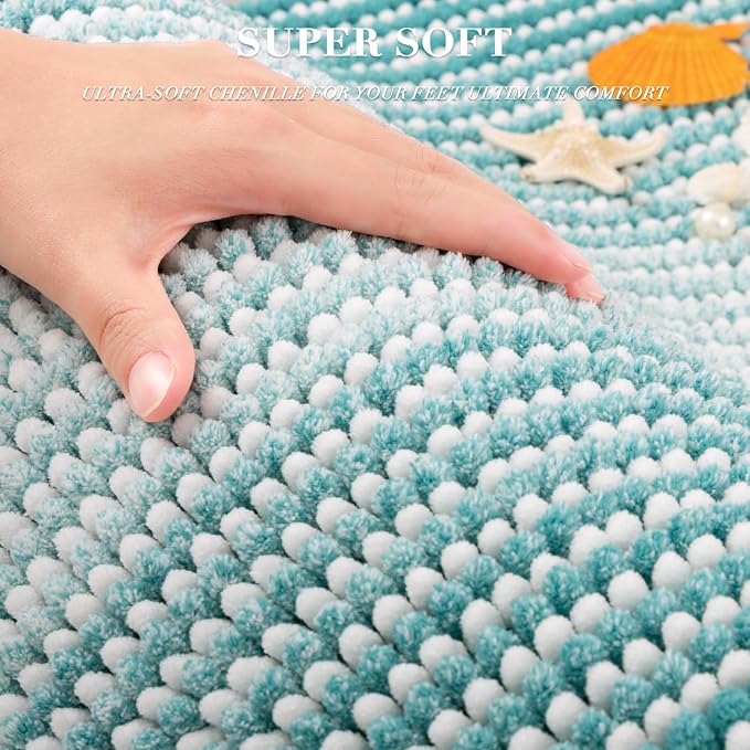 BSICPRO Chenille Bathroom Rugs, 21 x 60 Inches Non Slip Absorbent Bath Mat, Soft Shaggy Shower Bath Floor Mats for Bathroom, Machine Washable(Aqua Green)