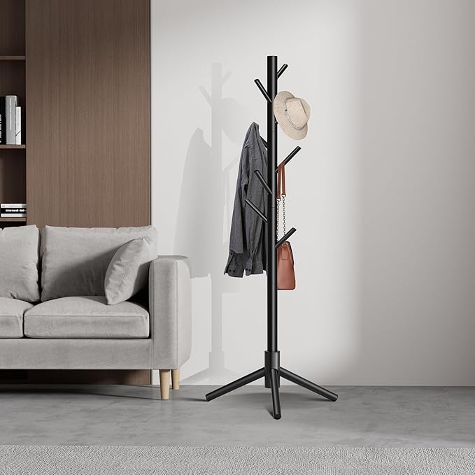 Coat Rack, Coat Racks Freestanding with 8 Hooks 3 Adjustable Heights for Clothes, Hats, Handbags, Coat Tree Easy Assembly for Entryway, Bedroom, Hallway, Office(Black 2PCS)