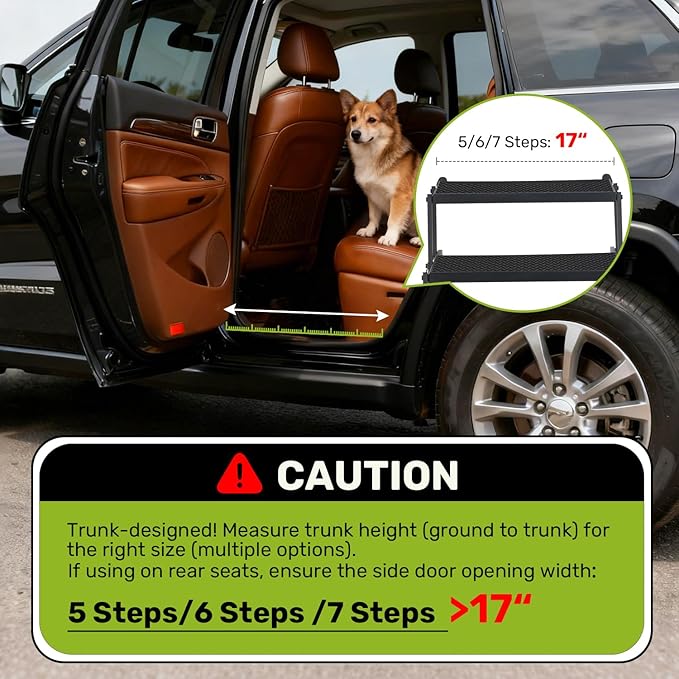 Foldable Dog Car Steps - Upgraded Non-Slip Pet Stairs for Large Dogs, Portable Metal Frame Dog Ramps for High SUV, Truck and Cars, Lightweight Pet Ladder with High Load-Bearing Capacity (7 Steps)