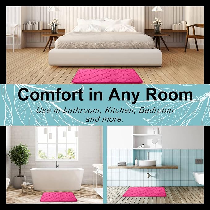 OLANLY Memory Foam Bath Mat Rug 24x16, Ultra Soft and Absorbent Bathroom Rugs, Non-Slip, Comfortable, Machine Washable Bath Carpet for Bathroom Floor, Tub, Shower and Home Decor Accessories, Deep Pink