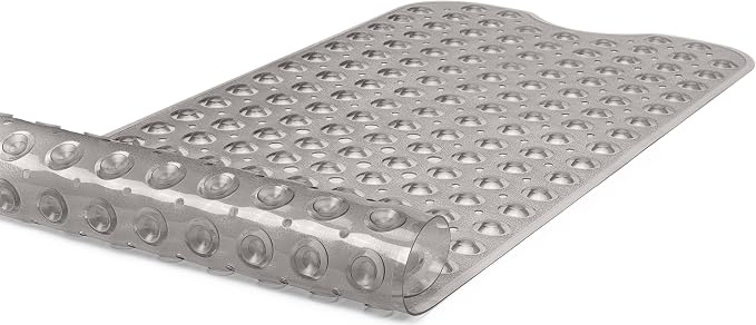 Extra-Long Non-Slip Bathtub & Shower Mat 39”x16” (Smooth/Non-Textured Tubs Only) Safe, Clean, Machine-Washable, Superior Grip&Drainage, Vinyl, Transparent Gray (Grey)