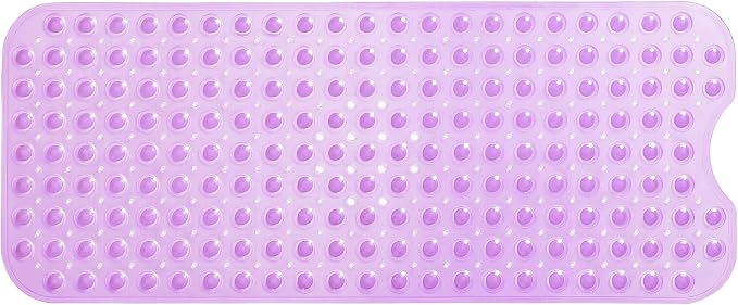 Extra-Long Non-Slip Bathtub & Shower Mat 39”x16” (Smooth/Non-Textured Tubs Only) Safe, Clean, Machine-Washable, Superior Grip&Drainage, Vinyl, Transparent Purple