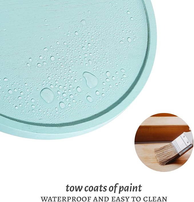 Round Decorative Tray Wood Bathroom Counter Organizer Farmhouse Kitchen Decor Wooden Riser for Soap Dish, Perfume, Candle, Sponge, 10" - Light Blue