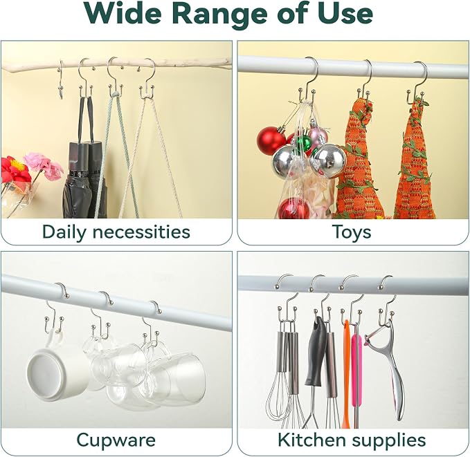 24 Pcs Shower Curtain Hooks, Goowin Shower Curtain Rings, Durable Shower Curtain Rings Rust Proof, Double Glide Shower Rings for Curtain, Simple Shower Hooks for Shower Curtain & Liner, Brush Nickel