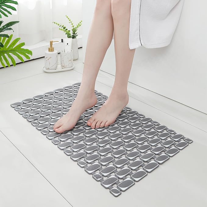 XIYUNTE Shower Mat Non Slip Bathtub Mat - 27 x 16Inches Soft Rubber Bath Mat for Tub Non Slip Bath Mat with Suction Cups and Drain Holes, Easy to Clean, Easy to Cut, Eco-Friendly, Dark Grey