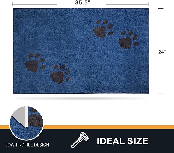 PURRUGS Dirt Trapping Door Mat 24" x 35.5", Non-Skid/Slip Machine Washable Microfiber Entrance Rug, Shoes Scraper, Dog Doormat, Super Absorbent Floor Mat for Muddy Wet Shoes and Paws, Blue