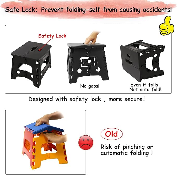 Kids Folding Step Stool for Toddlers – Safety Lock to Stable (1 Black)