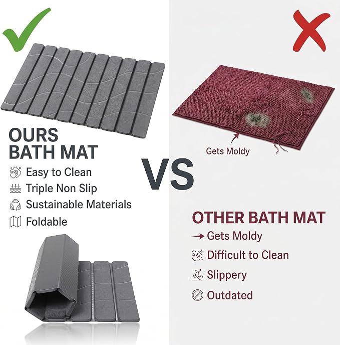 Linidcoud Foldable Stone Bath Mat, Non Slip Large Diatomaceous Shower Mat, Super Absorbent Quick Drying Stone Mat for Bathroom Kitchen Floor Counter Sink,Easy to Clean & Store (24" x 16" Dark Gray)