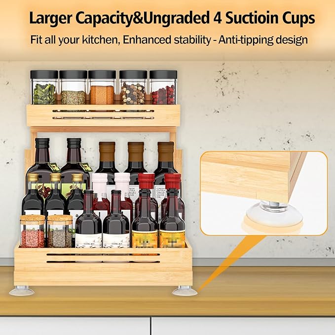 Banlilu Under Sink Organizer, Pull Out Cabinet Organizer, 2 Tier Slide Out Sink Shelf Cabinet Storage Shelves, Storage for Kitchen Bathroom, Natural Premium Bamboo Wood