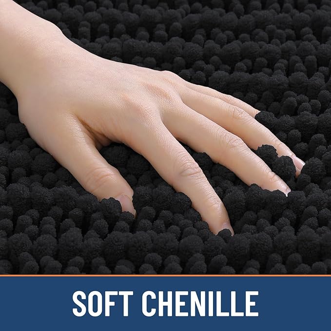 Smiry Bathroom Rugs Mat 32x20, Extra Soft Absorbent Chenille Bath Rugs, Non Slip Rubber Backing Machine Washable Quick Dry Bath Mats for Bathroom Floor, Tub, Shower, Home Decor Accessories, Black