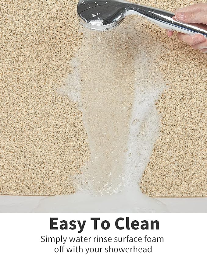 Non Slip Shower Mat, Comfortable Bath mat for Textured Surface,Quick Drying Easy Cleaning Shower Floor Mat for Wet Area,Without Suction Cups Beige 24 x 24