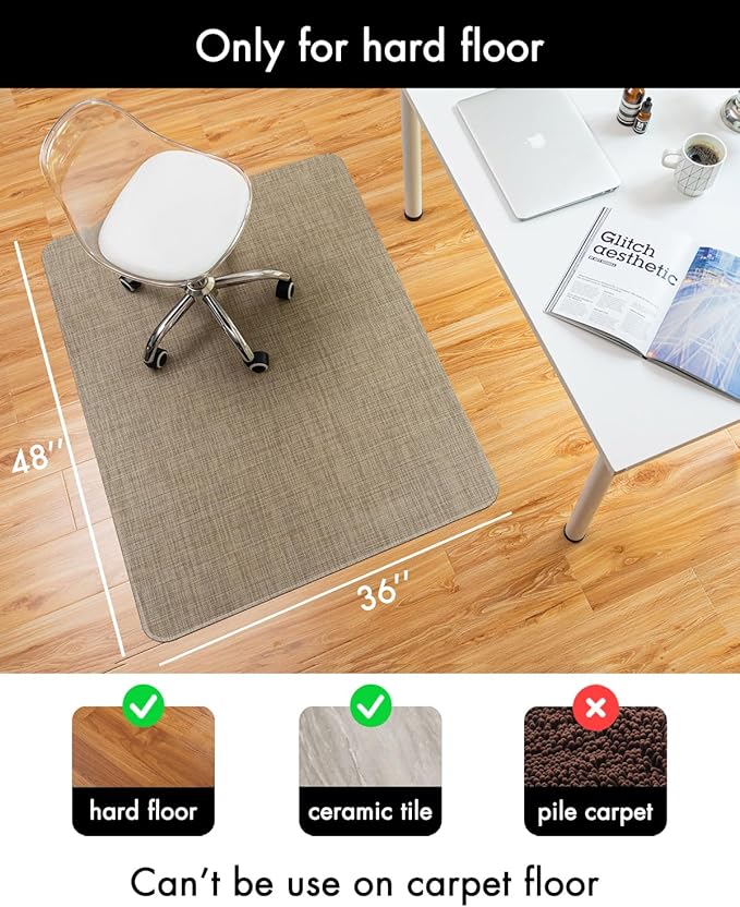 BARoyal Office Chair Mat for Hardwood Floor Under Desk Computer Rolling Chair Mat for Wood/Tile Floor Non-Slip Heavy Duty Desk Rug PVC Plastic Hard Floor Protector 36" x 48"(Linen)