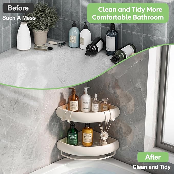 Shower Caddy Hanging, 2 Pack Never Rust Shower Organizer Hanging, Aluminum Shower Racks for Inside Shower with Hooks for Razor, Bathroom Organizers and Storage with Soap Holder, White