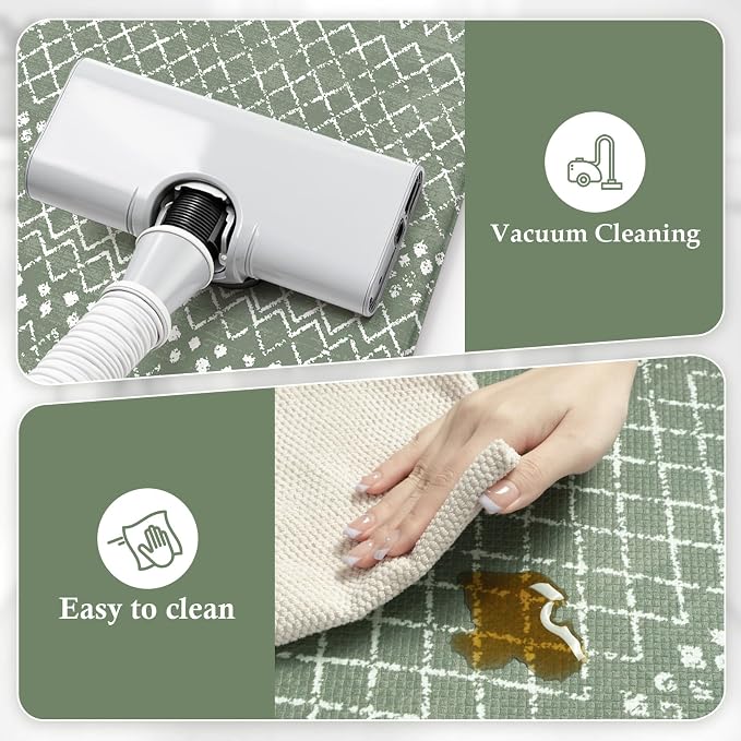 KIMODE Kitchen Mats for Floor Anti Fatigue Green Boho Kitchen Rugs Sets of 2 Cushioned Kitchen Floor Mats Comfort Standing Mat Geometric Laundry Room Rug for Bathroom Sink Office Desk 17"x47"+17"x29"
