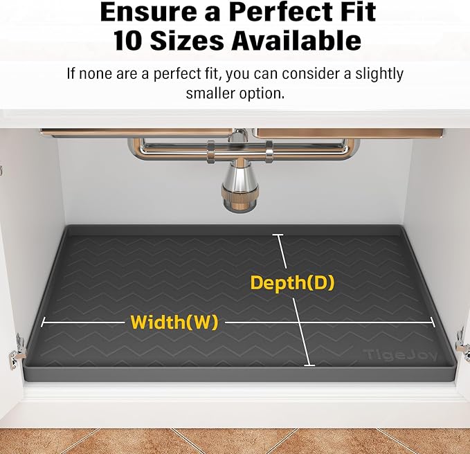 TigeJoy Under Sink Mat 28" x 22", Silicone Mats in Kitchen Bathroom Organizers and Storage, Waterproof Protector for Drawer Shelf and Cabinet Liner, Flexible Drip Tray