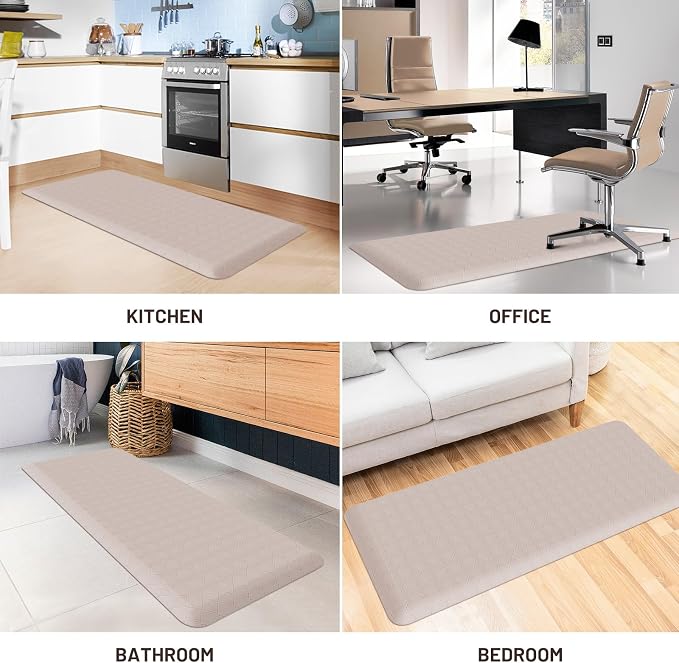 HappyTrends Anti-Fatigue Floor Mat - 4/5 Inch Thick, Waterproof Non-Slip, Heavy Duty Ergonomic Comfort Mat for Kitchen, Office, Sink, Laundry (22"x54", Khaki)