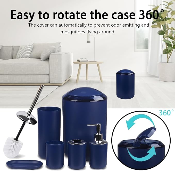 CERBIOR Bathroom Accessories Set 6 Piece Bath Ensemble Includes Soap Dispenser, Toothbrush Holder, Toothbrush Cup, Soap Dish for Decorative Countertop and Housewarming Gift (Royal blue-6pcs)