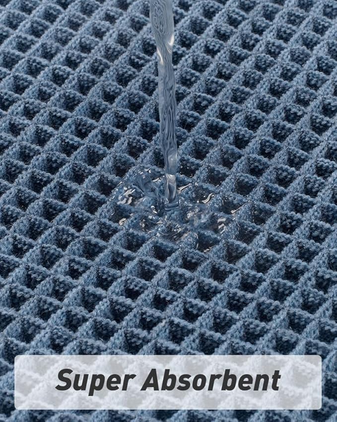 AMOAMI Upgraded Waffle Runner Rug Super Absorbent Non Slip Bath Mats for Bathroom Floor Washable Bathroom Runner Rug with Tassels, Ideal for Hallway Bedroom Laundry Room, Blue, 2' x 6'(24" x 72")