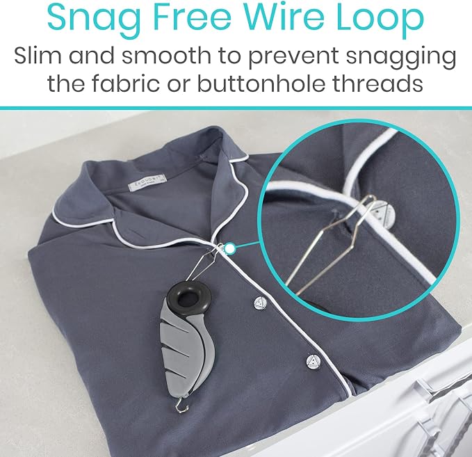 Vive Button Hook with Finger Hole - Zipper Gripper Pull Helper - Dressing Aid Assist - Buttoning Tool Device for Arthritis, Limited Mobility, Independent Living - Dexterity Handle Grip for Clothes