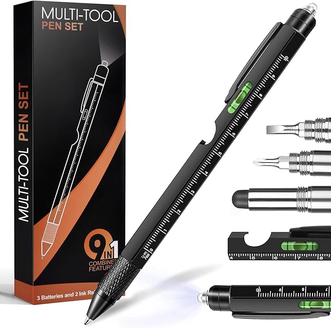 Fathers Day Dad Gifts from Daughter Son Wife, Easter Gifts for Men, 9 in 1 Multitool Pen, Cool Tools Gadgets Birthday Christmas Stocking Stuffers for Husband Him Adult Dad
