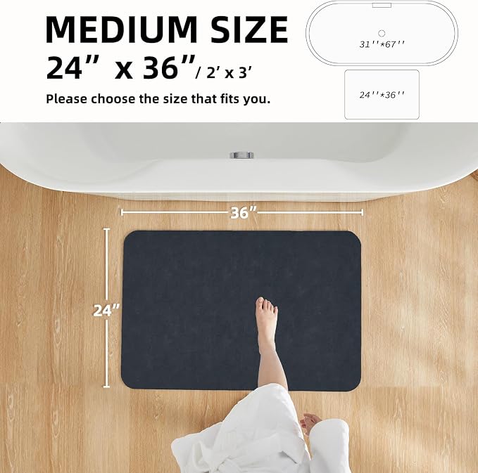 TYUU Bathroom Mat Quick Dry, Bathroom Rugs Non Slip Washable Thin Absorbent Bath Mat Fits Under Door Bathroom Floor Mat Perfect for Bath, Shower, or Sink 24"x36" Navy Blue