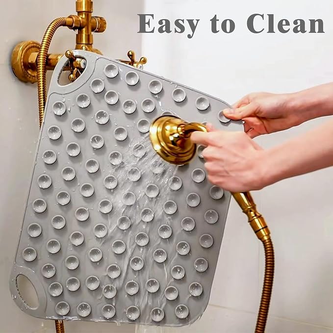 FREATECH Silicone Shower Foot Scrubber Mat 17.3" x 13", Large Foot Cleaner Brush to Clean, Exfoliate and Massage Feet Without Bending Over, Improve Foot Appearance and Overall Health, Grey