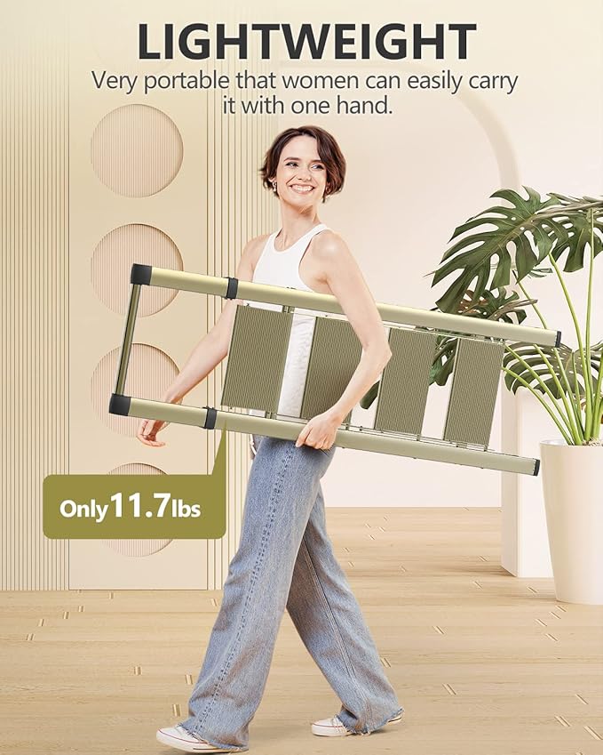 WOA WOA 4 Step Ladder, Ladders for Home, Anti-Slip Pedals, Aluminum Step Stool Foldable, Lightweight to Move, Ease of Storage, Reach 9ft for Closet Kitchen Library, Hold 300lbs - Gold