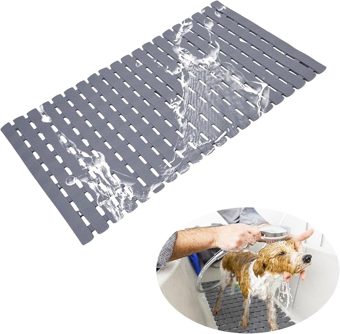Bathtub Shower Mat, Pet Dog Bathing Non-Slip Mat, Dog Bath mat for tub, Quick Drain Bathtub Mat with Suction Cups & Drain Holes for Bathroom, 27.1x15.7 Inch (Mars Green)