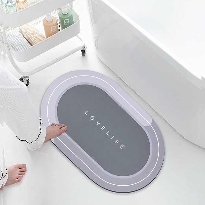 Rubber Bath mats Quick-Drying Non-Slip Bathroom mat Super Absorbent Bath mat Instant Dry Bath mat, Bathroom Rug in Front of The Kitchen Sink, Shower Room, Bathtub, Oval(Beige+17x59in)