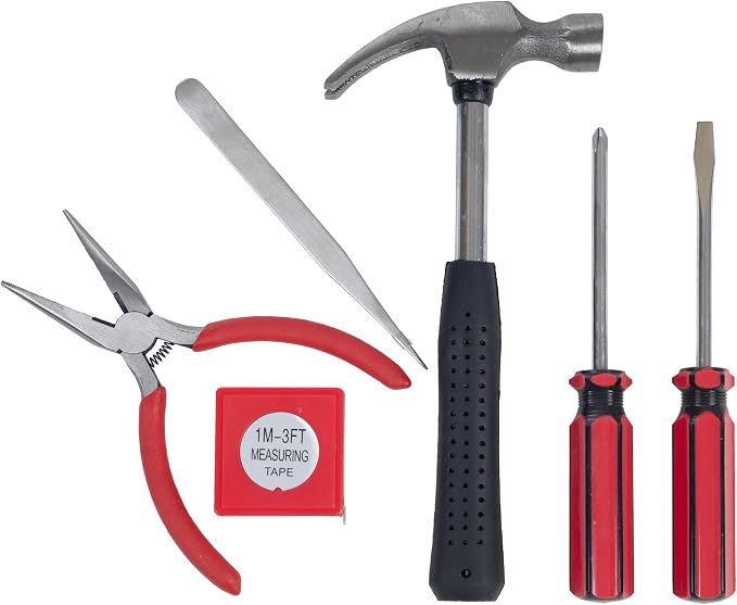Stalwart - 75-HT1007 Household Hand Tools, Tool Set - 6 Piece by , Set Includes – Hammer, Screwdriver Set, Pliers (Tool Kit for the Home, Office, or Car) Black