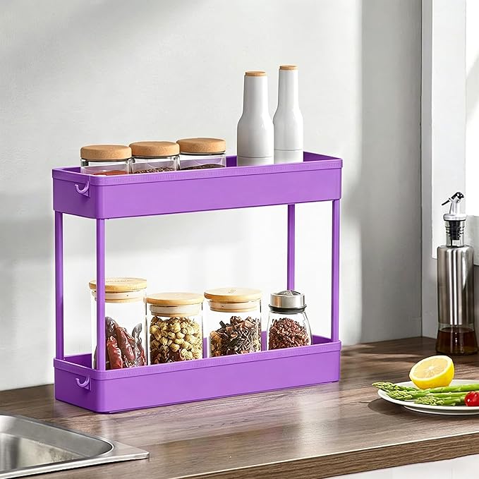 SPACELEAD 2-piece Set Slim Storage Cart 3 Tier,Bathroom Organizer Rolling Utility,Mobile Shelving Unit Slide Out for Office, Kitchen, Laundry Room & Narrow Places