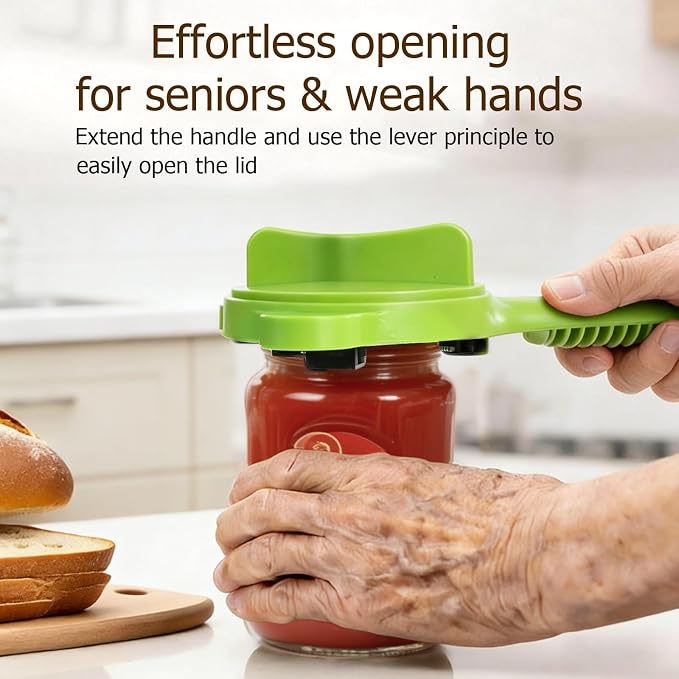 4-in-1 Jar Opener, Adjustable Jar Opener for Seniors, Kitchen Tool Designed Specifically for Seniors and Those with Limited Physical Strength, Suitable For Beer, Salad Dressing, Jar (Green)