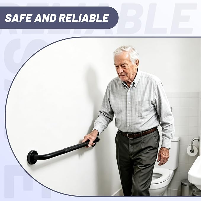 24 Inch Shower Grab Bar, XIANTHUS Black Anti Slip Safety Bars, 304 Stainless Steel Bathroom Handrail, Handicap Grab Bars for Wall, Shower Grip Handle for Seniors Elderly Injury Assist Bath (1.25" Dia)