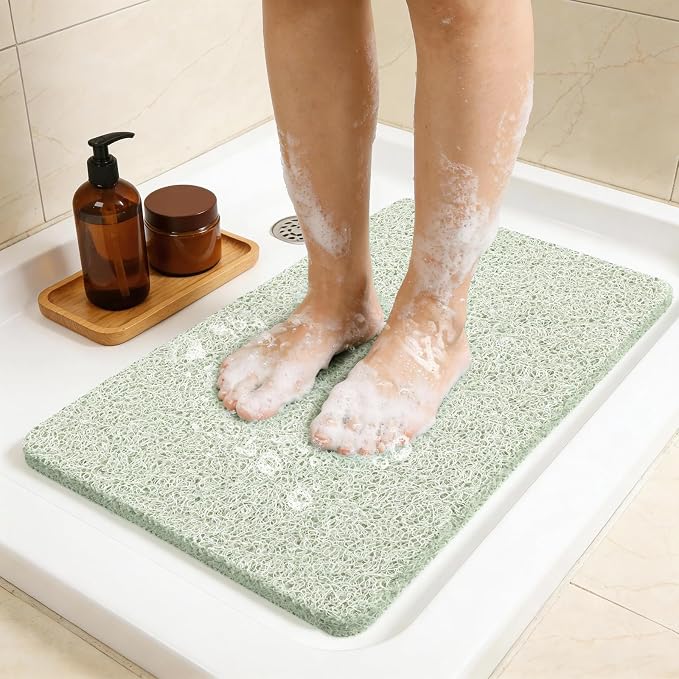 Joyhalo Shower Mat Bathtub Mat Non Slip, Bathmats Non Slip, Quick Drying Foot Scrubber Loofah Mats for Shower, Tub, Bathroom, Home,30x17inch, Mint Green