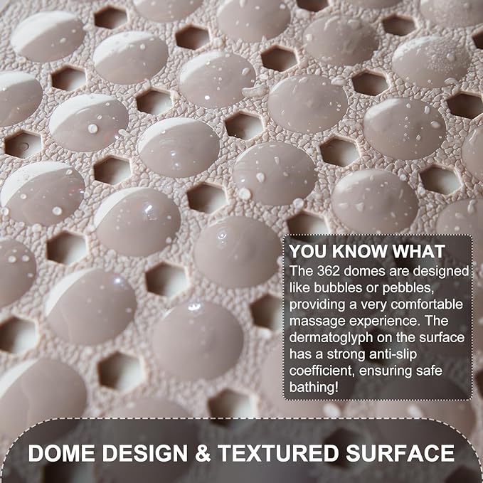 TEESHLY Bath Tub and Shower Mats, Non Slip 40 x 16 Inch Extra Long Bathtub Mat, Machine Washable Bathmat with Drain Holes, Suction Cups for Bathroom Floor, Tan