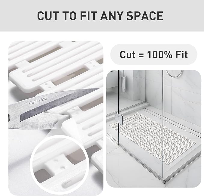 XIYUNTE Shower Mat Non Slip Bath Mat for Tub Non Slip Bathtub Mat - 36 x 16 inches Bath Tub Mat Anti Slip Shower Mats for Inside Shower with Powerful Suction Cups and Drain Holes, Cream White