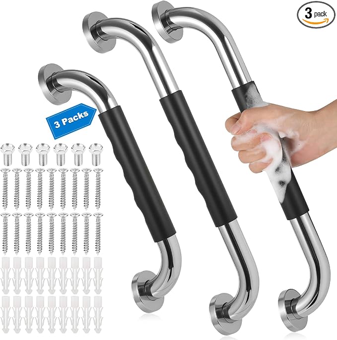 3 Pack Grab Bars for Bathtubs and Showers, 16-Inch and 12-Inch Anti-Slip Bathroom Shower Grab Bars for Seniors Wall, Safety Handicap Grab Bars Stainless Steel,Shower Handle for Elderly