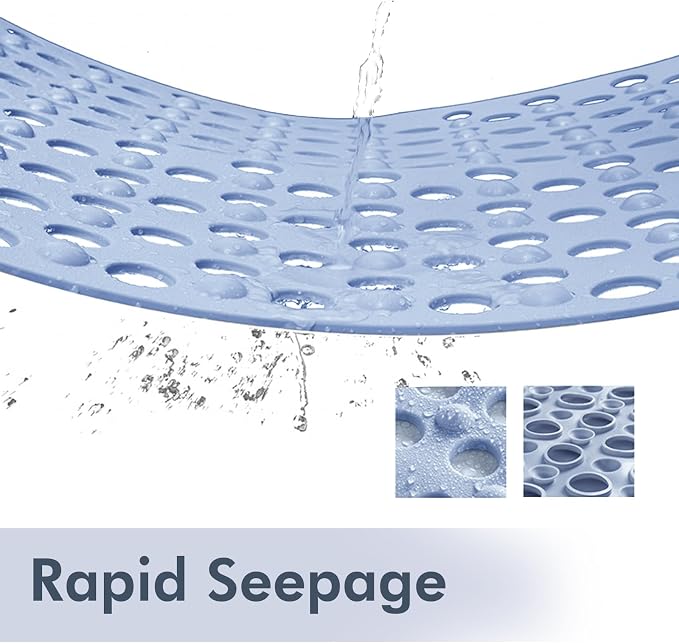Tiamo Large Bathtub Mat 20.87" x 33.86",Non Slip Shower & Tub Mat for Elderly & Pregnant Women,Big Suction Cups,Quick Drain,Soft & Durable,Blue