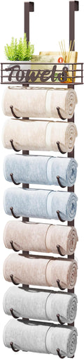 HapiRm Towel Racks for Bathroom Storage - 9 Tier Over The Door & Wall Mount Rolled Towel Storage Organizer Holder with Metal Shelf Basket for Small Bathroom, Camper, Rv - Bronze, Patented