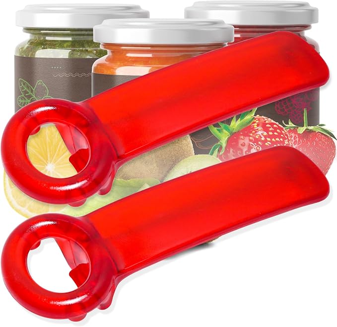 jar openers for seniors,Red jar opener for Elderly Children Women Weak Hands,Easy Grip bottle opener,Frosted Reds jar key,Plastic jar opener tool (2, Red)