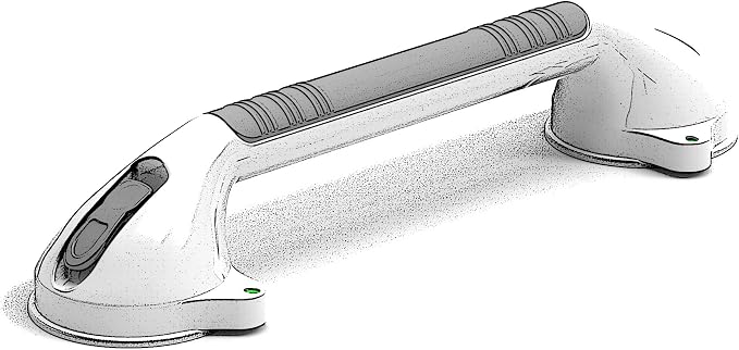 16.5inch Suction Bath Grab Bar with Indicators, Balance Assist Bathroom Shower Handle (White/Grey, Pack of 1)