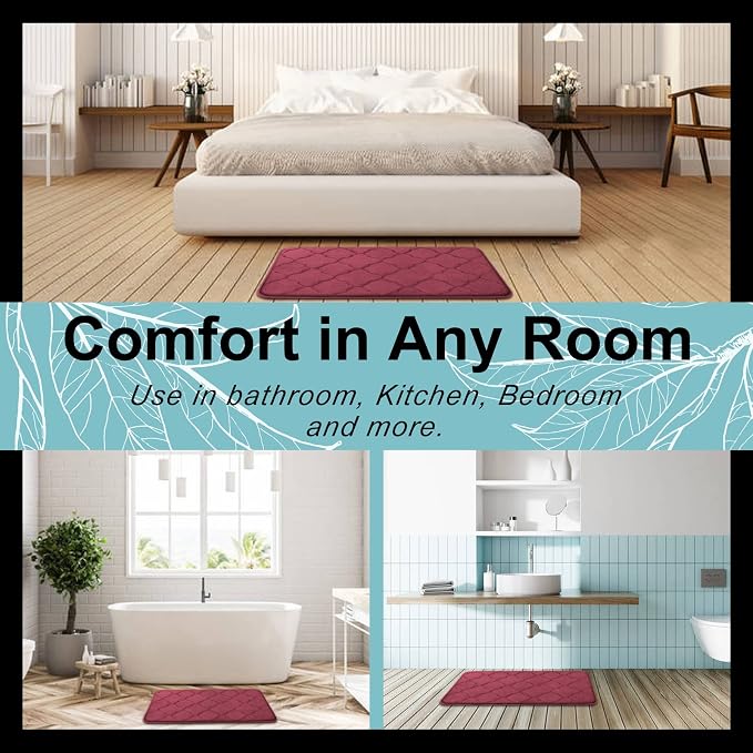 OLANLY Memory Foam Bath Mat Rug 24x16, Ultra Soft and Absorbent Bathroom Rugs, Non-Slip, Comfortable, Machine Washable Bath Carpet for Bathroom Floor, Tub, Shower and Home Decor Accessories, Burgundy