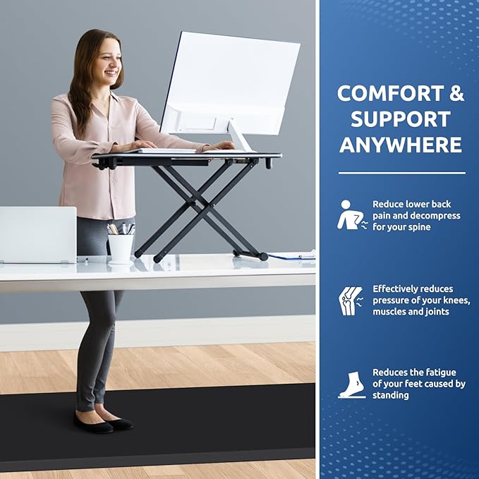 KitchenClouds Kitchen Mat Cushioned Anti Fatigue Rug 24"x70" Water Resistant, Non Slip, Standing and Comfort Desk/Floor Mats for House Sink Office (Black,0.8inch)